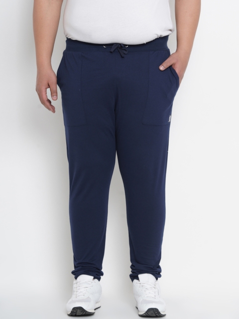 

John Pride Plus Size Men Navy Blue Solid Slim-Fit Track Pants