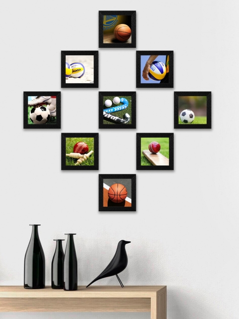 

SWADESI STUFF Set Of 9 Black Textured Individual Wall Photo Frames