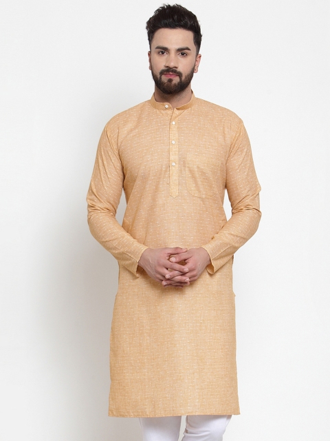 

Jompers Men Beige Woven Design Straight Kurta