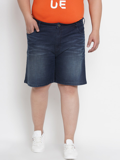 

John Pride Plus Size Men Blue Washed Regular Fit Denim Shorts