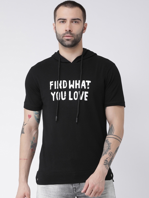

Rex Straut Jeans Men Black Printed Hood T-shirt