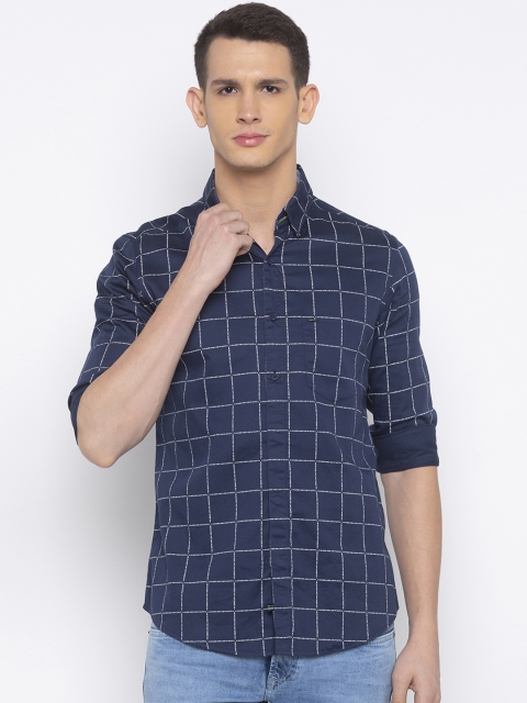 

SPYKAR Men Navy Blue Slim Fit Checked Casual Shirt
