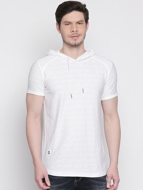 

Mufti Men White Solid Hood T-shirt