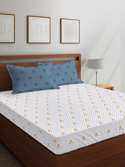 

Boutique Living India White & Yellow Floral 300 TC Cotton 1 King Bedsheet with 2 Pillow Covers