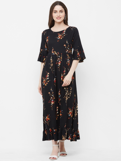 

INDE by MISH Women Black Floral Print Maxi Dress