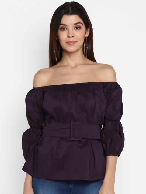 

MIAMINX Women Purple Solid Bardot Top