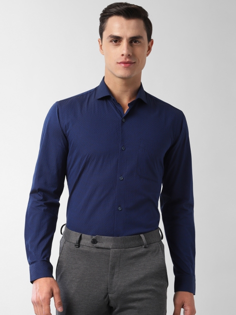 Peter England Men Navy Blue & Black Regular Fit Self Design Formal Shirt