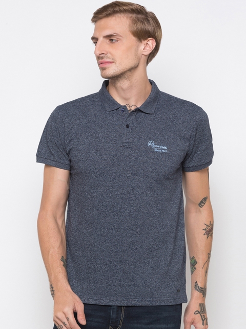 

Globus Men Grey Self Design Polo Collar T-shirt