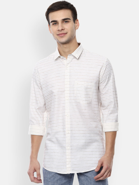 

Van Heusen Sport Men White & Brown Slim Fit Striped Casual Shirt