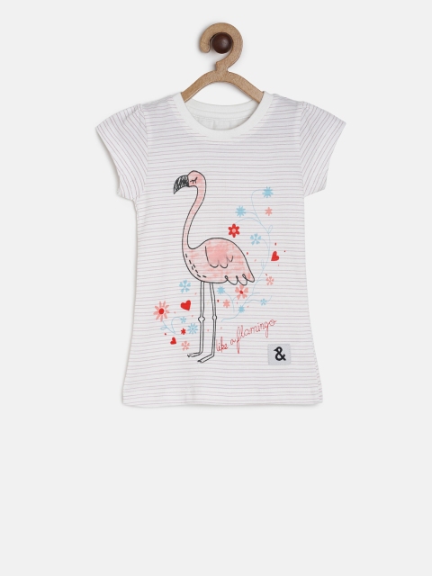 

TALES & STORIES Girls White Striped Round Neck T-shirt