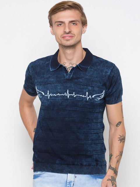 

Globus Men Blue Printed Polo Collar T-shirt