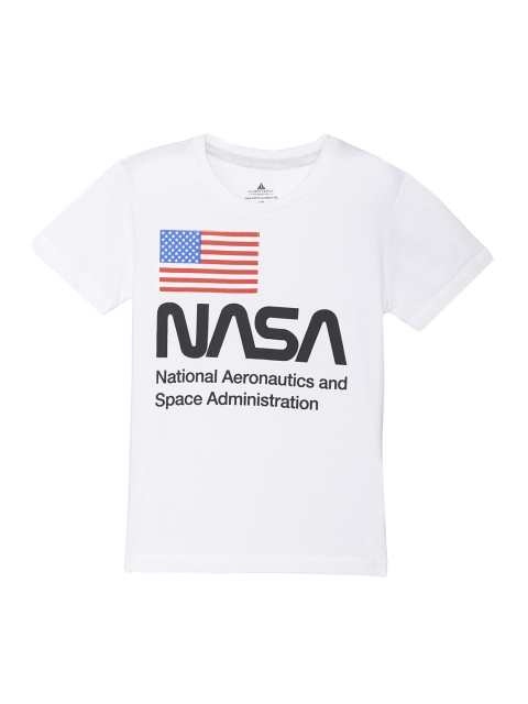 

Kids Ville Boys White NASA Printed Round Neck T-shirt