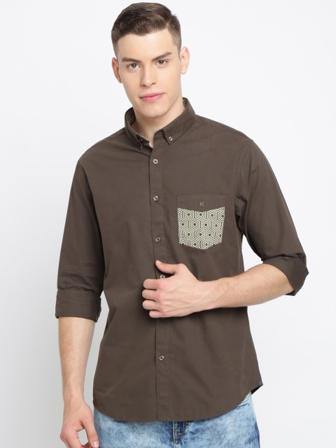 

TED HARBOR Men Brown Slim Fit Solid Casual Shirt
