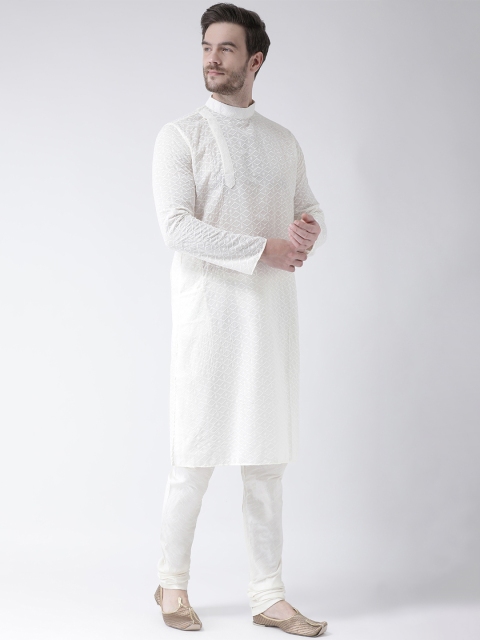 

DEYANN Men Off-White Embroidered Straight Kurta