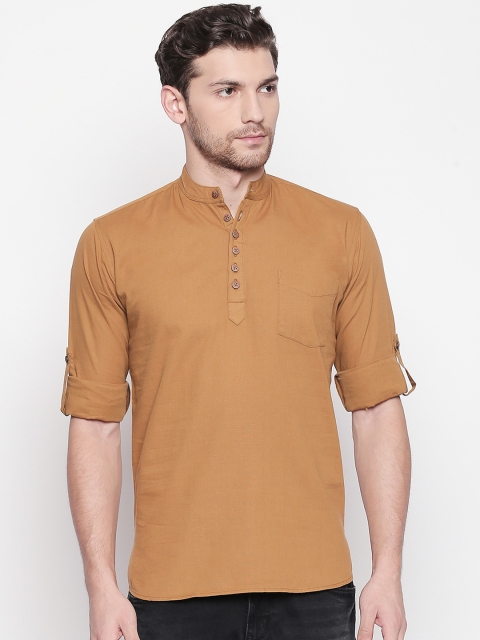 

ROLLER FASHIONS Men Brown Solid Straight Kurta