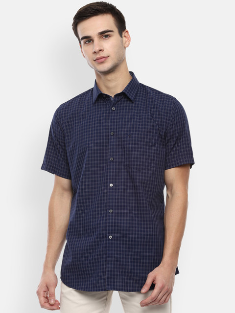 

Van Heusen Sport Men Navy Blue & White Slim Fit Checked Casual Shirt
