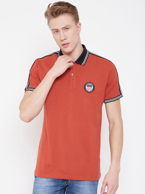 

Octave Men Orange Solid Polo Collar T-shirt