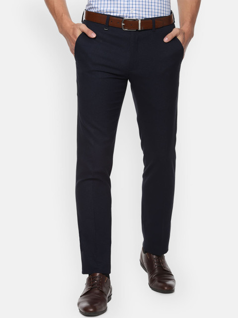 

Van Heusen Men Navy Blue Slim Fit Solid Formal Trousers