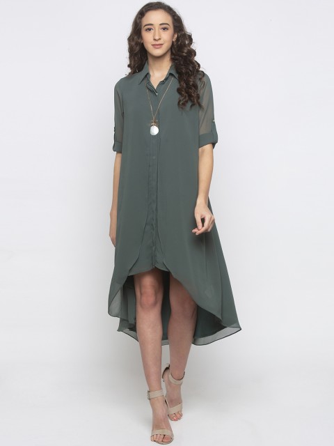 

Iti Women Green Solid Shirt Dress