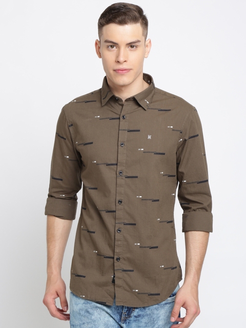 

TED HARBOR Men Brown Slim Fit Striped Casual Shirt