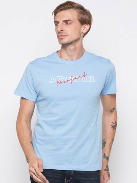 Globus Men Blue Printed Round Neck T-shirt