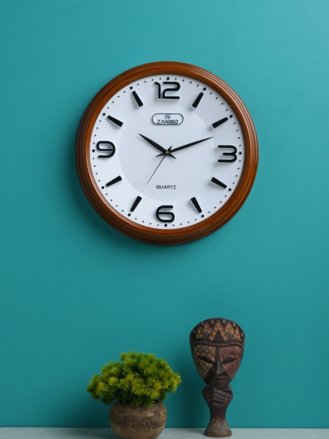 

ZANIBO White & Brown Round Solid 33 cm Analogue Wall Clock