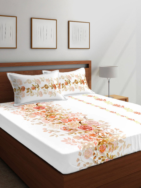 

Boutique Living India White & Red Floral 144 TC Cotton 1 Queen Bedsheet with 2 Pillow Covers