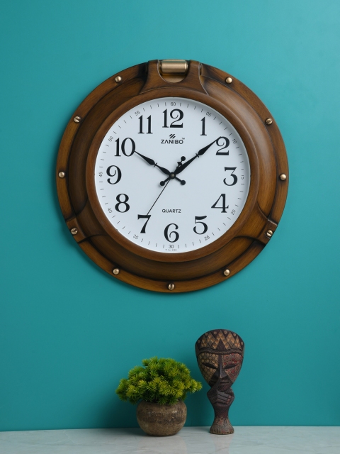 

ZANIBO White & Brown Round Embellished 46 cm Analogue Wall Clock