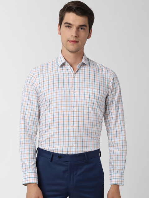 

Peter England Men White & Blue Regular Fit Checked Formal Shirt