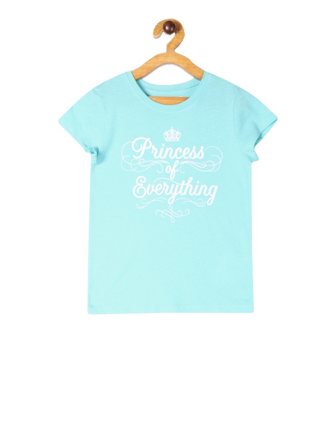 

The Childrens Place Girls Turquoise Blue Printed Round Neck Pure Cotton T-shirt