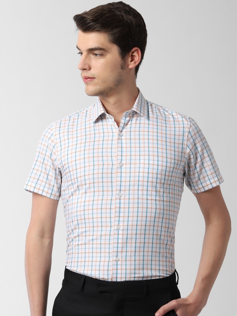 

Peter England Men White & Blue Slim Fit Checked Formal Shirt