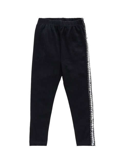 

KiddoPanti Girls Black Solid Ankle-Length Leggings With Side Sequence Tape