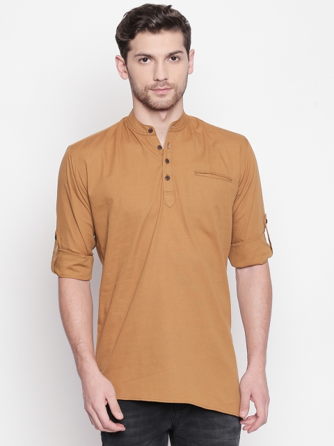 

ROLLER FASHIONS Men Brown Solid Asymmetric Straight Kurta