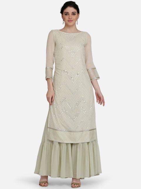 

Ojjasvi Women Sea Green Woven Design Straight Kurta