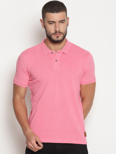 

Steenbok Men Pink Solid Polo Collar T-shirt