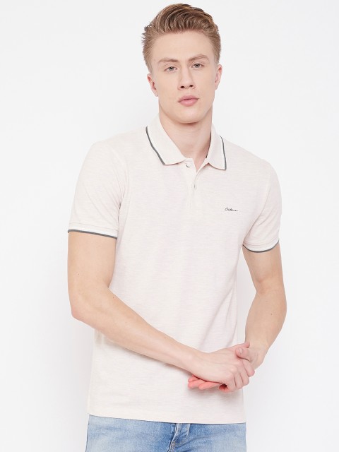 

Octave Men Off-White Solid Polo Collar T-shirt
