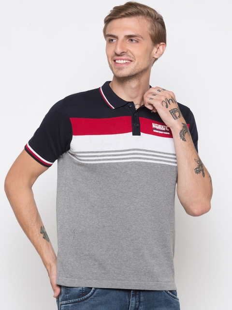 

Globus Men Grey Striped Polo Collar T-shirt