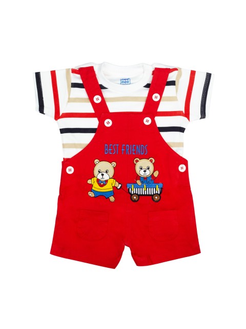 

MeeMee Infant Boys Red & White Striped T-shirt with Dungaree Shorts