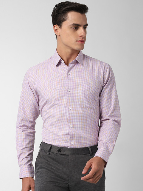 

Peter England Men White & Purple Regular Fit Checked Formal Shirt