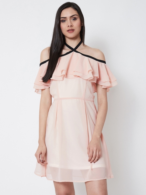 

Nun Women Peach-Coloured Solid Fit and Flare Dress