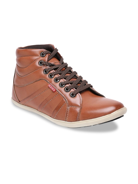 

XESS by iD Men Tan Brown Solid Synthetic Leather Mid-Top Sneakers