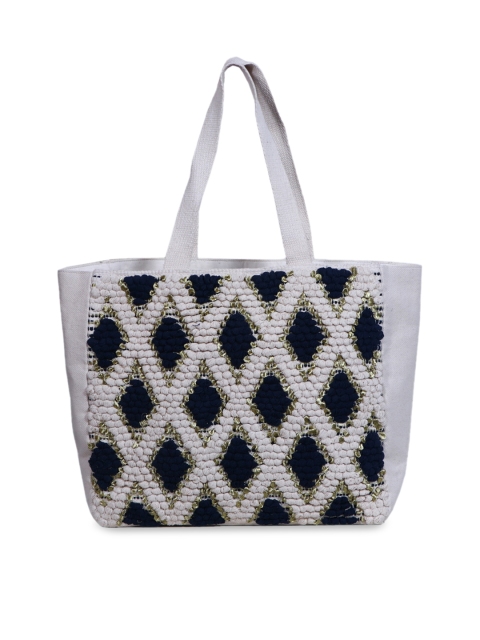 

Diwaah Navy Blue & White Self Design Tote Bag