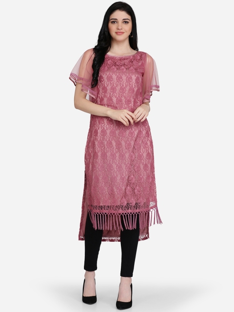 

Ojjasvi Women Burgundy Woven Design Straight Kurta