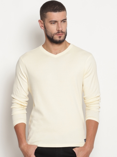 

Steenbok Men Off-White Solid V-Neck T-shirt