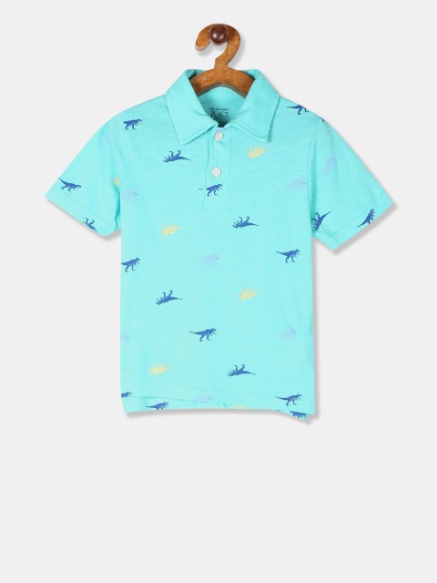 

The Childrens Place Boys Green Printed Polo Collar Pure Cotton T-shirt