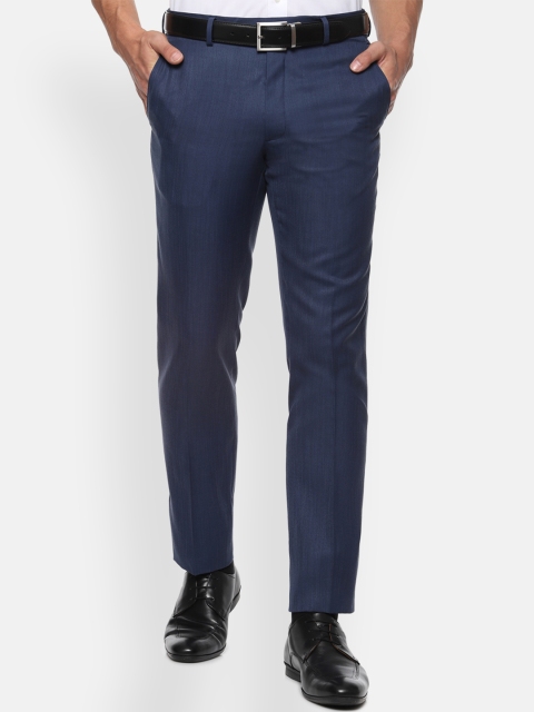 

Van Heusen Men Navy Blue Slim Fit Solid Formal Trousers