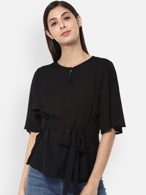 

Van Heusen Woman Black Solid A-Line Top