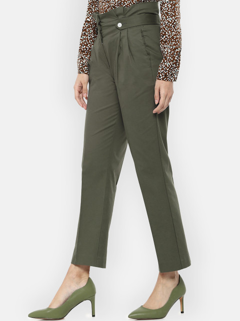 

Van Heusen Woman Olive Green Regular Fit Solid Peg Trousers