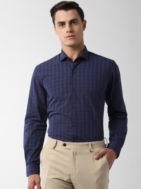 

Peter England Men Navy Blue & Beige Slim Fit Checked Formal Shirt