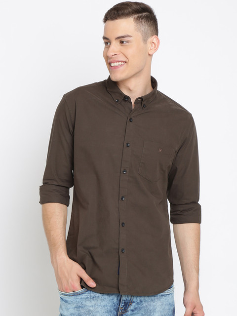 

TED HARBOR Men Brown Slim Fit Solid Casual Shirt